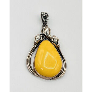 SZ Vintage Teardrop Baltic Yellow Yoke Amber Lily Frame Pendant Only Silver 925